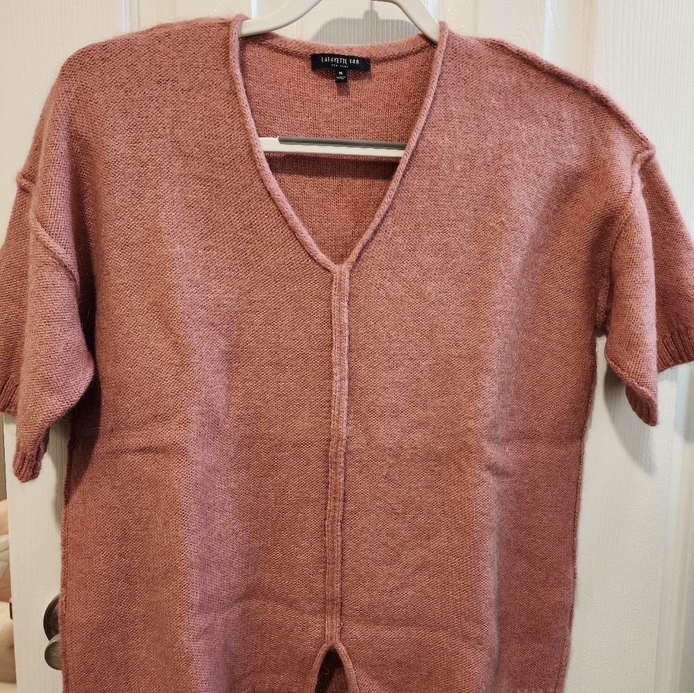 Lafayette 148 New York woman's coral color short sleeve sweater size M
